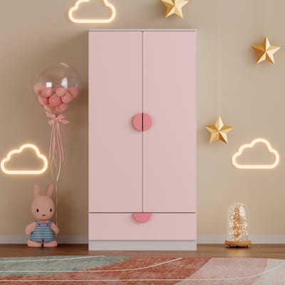 Kinderkast Sandnes kledingkast 123x60x40 cm wit en roze [en.casa]