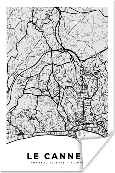 Poster Stadskaart - Frankrijk - Kaart - Le Cannet - Plattegrond - 120x180 cm XXL