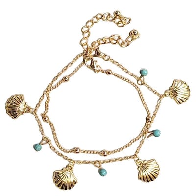 Fako Bijoux® - Enkelbandje - Enkelsieraad - Schelpjes - Set 2 Stuks - Goudkleurig