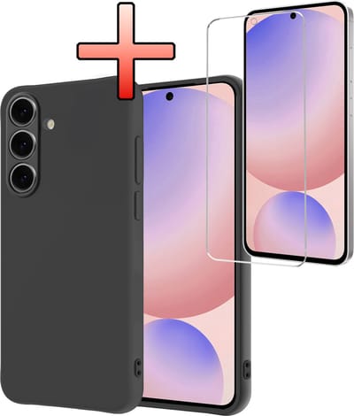 Hoesje - Met Screenprotector - Geschikt voor Samsung Galaxy S24 FE - Sterk & Shockproof - Back Cover - Siliconen Case - Telefoon Hoes - Zwart