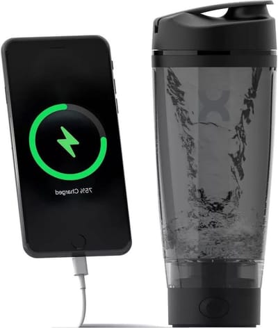 Charge Shaker Bottle - Apparaatlaadvortex Mixer - Supplementopslag - Eenvoudig te reinigen - Tritan Cup - 600 ml Zwart