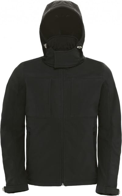 Outdoorjas Hooded Softshell/men met afneembare capuchon B&C Collectie maat M Zwart