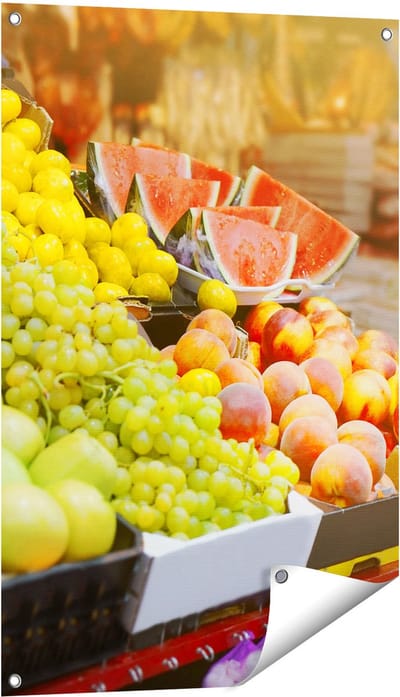 Gards Tuinposter Vers Fruit op de Markt - 60x90 cm - Tuindoek - Tuindecoratie - Wanddecoratie buiten - Tuinschilderij