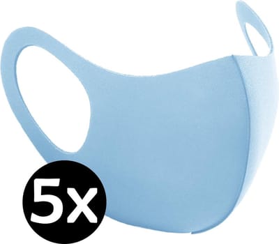 Mondkapje Wasbaar Blauw Mondmasker Wasbaar Mondkapje Wasbare Mondkapjes Niet Medisch Elastisch Universeel - 5 PACK