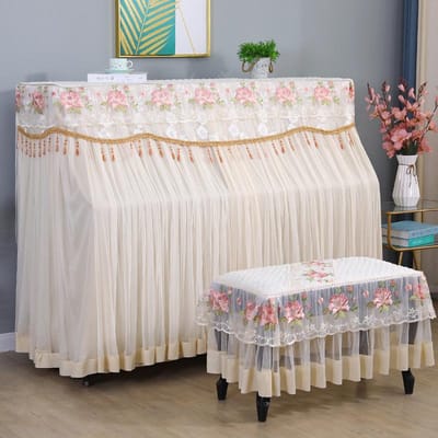 Franse witte kanten pianostofhoes, volledige hoes, luxe pianobankhoes, huishoudelijke elektronische pianoset, volledig pakket 58x38cm 155x40cm
