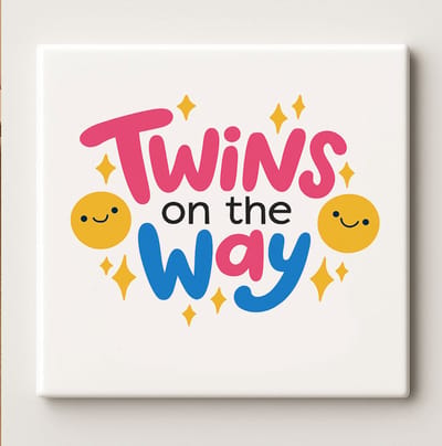 Twins on the Way Keramische Tegel 15x15cm – Schattige Zwangerschap Aankondiging Tegel, Leuk Cadeau voor Aanstaande Ouders van Tweeling, Babyshower of Babykamer Decoratie