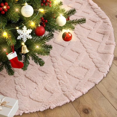 Pluche Kerstboomrok met Ruitpatroon - Grote Decoratieve Mat voor Binnen, 90 cm, Perfect voor Kerstversieringen en Feestdagen