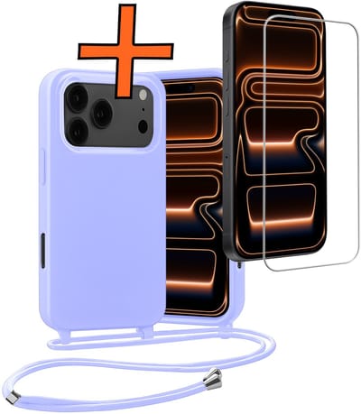 Hoesje Geschikt voor iPhone 17 Pro / 18 Pro Hoes Met Telefoonketting Met Screenprotector - Backcover Geschikt voor iPhone 17 Pro / 18 Pro Case Met Koord - Lila