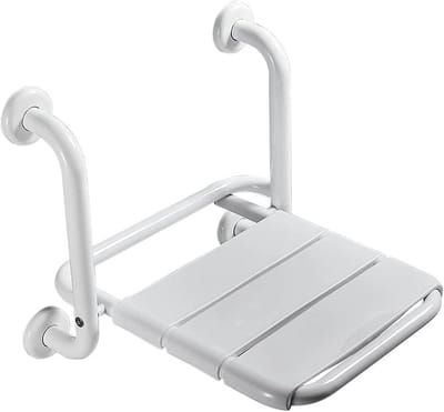 Opklapbare Douchestoel - Wandmontage Bankje - Veilig Douchen - Met Armleuningen - 300KG Capaciteit - Wit