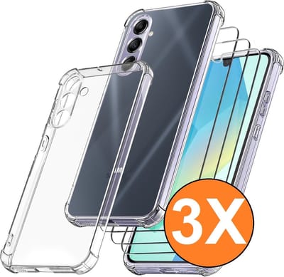 Hoesje geschikt voor Samsung A16 4G / 5G transparant Silicone hoesje Anti Shock hoesje Met gehard glas Screenprotector - 3 pack