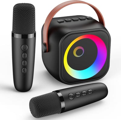Draagbare Karaokemachine met 2 Microfoons en Kleurrijke Verlichting
