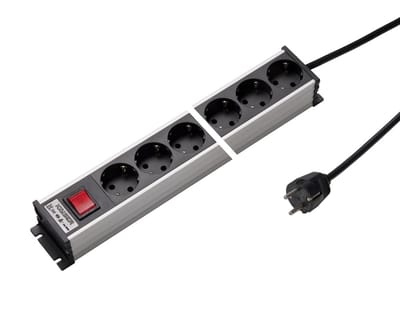 Martin Kaiser Aluminium Stopcontactstrip 10 Weg 45 Graden met Schakelaar Kabel (Europese Stekkerdoos) - 1301ZL10SW15 [10 Stuks]