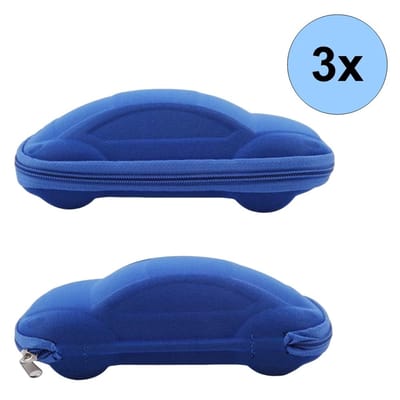 Fako Bijoux® - Brillenkoker - Auto - EVA - Met Rits - Nylon - Donkerblauw - 3 Stuks
