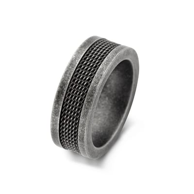 Frank 1967 7FR-0018-59 Stalen Herenring - Bewerkt - 8mm Breed - Maat 59 - Staal - Vintage - Zwart
