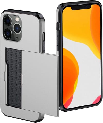 Hoes Geschikt voor iPhone 11 Pro Hoesje Pasjeshouder Hard Cover Shock Proof Hard Case Hoes Met Kaarthouder - Grijs