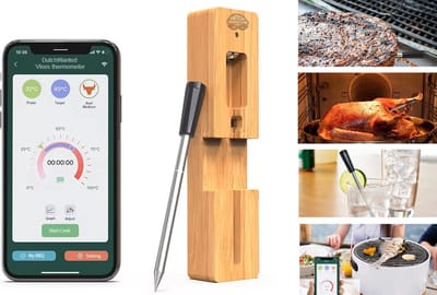 Dutch Wanted - Vleesthermometer Draadloos met App - Oventhermometer - BBQ Thermometer met Bluetooth - BBQ accesoires - RVS - ZWART