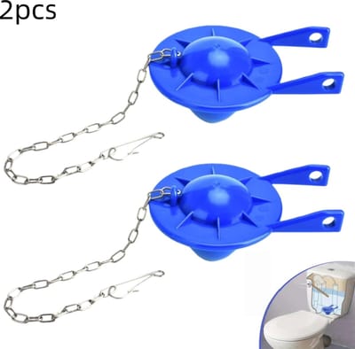 2 stuks - Vervangingsklep voor toilet - universele toilet afsluiter - met roestvrijstalen ketting - compatibel met de meeste onderdelen van toiletreservoirs - blauw - 109×77mm