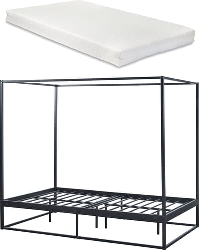 Hemelbed Kristianstad met bedbodem en matras 120x200 cm zwart