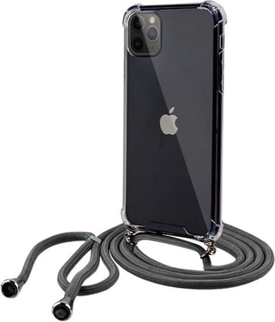 ShieldCase Siliconen hoesje met koord geschikt voor iPhone 11 Pro hoesje + Privacy Glass Screenprotector - Transparante Shock Case met Zwart Telefoonkoord - in lengte verstelbare ketting - Doorzichtig hoesje met zwarte ketting