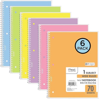 Mead Basic Notebook 1-vak Gelijnd Pastelkleuren Pack van 6