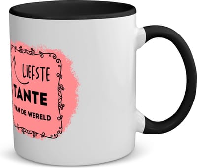 Akyol - liefste tante van de wereld koffiemok - theemok - zwart - Tante - de liefste tante - verjaardag - cadeautje voor tante - kado - geschenk - 350 ML inhoud