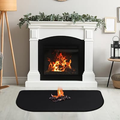 Vuurvaste Haardmat 102 x 50 cm, vonkbescherming voor kachel en houtkachel, hittebestendige vloerbescherming tegen vonken en warmte, zwart