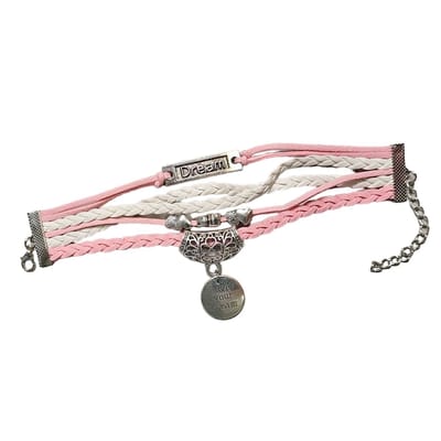 Fako Bijoux® - Multi Armband - Dream Hartjes Munt - Roze/Wit