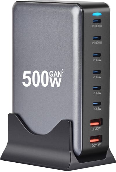 De Beste Gadgets 500w Oplader - GAN3 - Bureau Oplader - Desktop Oplader - Oplaadstation - USB-C Snellader - Power adapter - USB-C Oplader - Universele Oplader - Geschikt voor iPhone, iPad, Laptop en Tablet