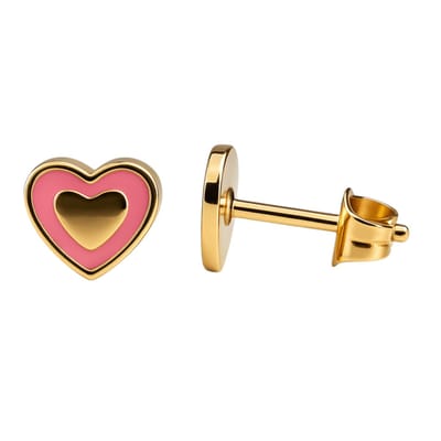 Rvs sieraden-Hartjes oorbellen goudkleur -Roze emaille -meisjes-dames