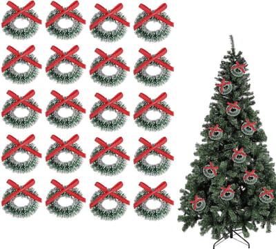 24 Stuks Mini Kerstkrans, Kunststof Poppenhuis Decoratie, Miniatuur Wreaths, Hangende Ornamenten voor Kerstversiering