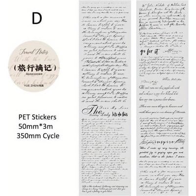 Journamm 50mm*3m Vintage Letters PET Tapes DIY Scrapbooking Planners Decor Junk Journal Waterdicht Collage Stationery Tapes