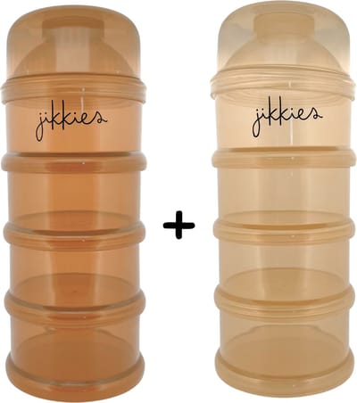 Jikkies Melkpoeder doseerdoosjes - SET Beige & Taupe - Melkpoeder bewaarbakjes - Melkpoeder toren - Melkpoedertoren - Melkpoederdoos - Dispenser - 4 lagen - BPA FREE - Getest op EN14372