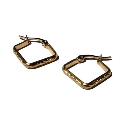 Aramat Jewels | Oorringen | Glamoureuze Goudkleurige vierkante oorringen | | | |2,5mm | Staal | Volwassenen | Verkleurd niet