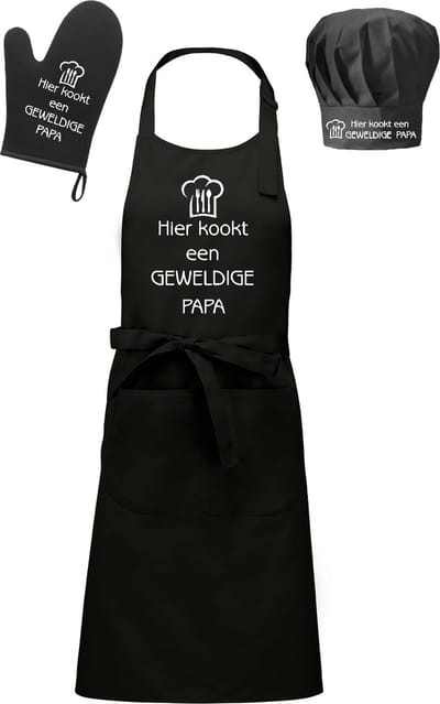 mijncadeautje - Cadeauset "Brasserie" - 3 delig - Schort + Ovenwant + Koksmuts - Geweldige Papa - zwart