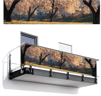 Balkonscherm 500x120 cm - Balkonposter Bomen - Bloesem - Lente - Balkon scherm decoratie - Balkonschermen - Balkondoek zonnescherm