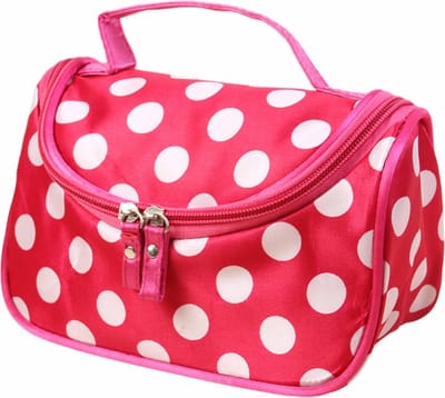 Fako Fashion - Make Up Tasje Met Spiegel - Cosmetica Organizer - Toilettas - Roze Met Witte Stippen