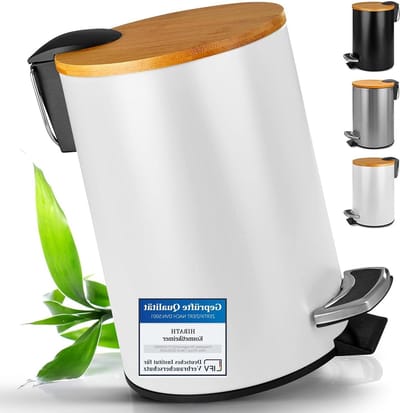 Cosmetica-emmer met bamboedeksel softclose-mechanisme - afvalemmer badkamer - vuilnisbak prullenbak pedaalemmer - 3 liter wit