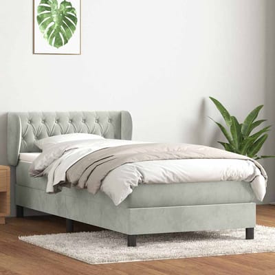 vidaXL - Boxspring - met - matras - fluweel - lichtgrijs - 80x220 - cm