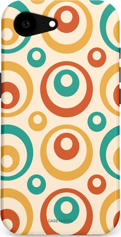 Casetastic hoesje geschikt voor Apple iPhone 16e / Apple iPhone 17e - MagSafe - Dubbellaagse bescherming - Bolletjes boogie - Fashion Case - Crème Terracotta Goud Turquoise
