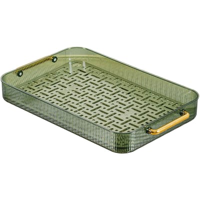 Dubbellaags Waterafvoer Theeplateau met 2 Handvatten Decoratief Modieus Waterafvoer Thee bosgroene kleur