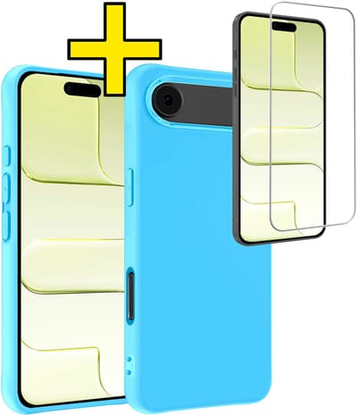 Hoesje - Met Screenprotector - Geschikt voor Apple iPhone Air - Sterk & Shockproof - Back Cover - Siliconen Case - Telefoon Hoes - Telefoonhoesjes - Lichtblauw