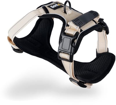 lionto anti-trek hondentuig, verstelbaar, reflecterend & ademend, beige S