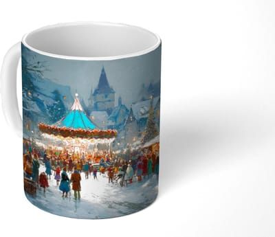 Mok - Koffiemok - Winterkermis - Dorp - Kleurrijk - Mokken - 350 ML - Beker - Koffiemokken - Theemok