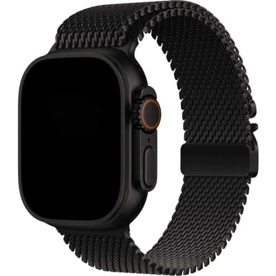 123watches bandje Dominus - milanese - zwart titanium - 38 · 40 · 41 & 42 mm - Geschikt voor Apple Watch series 1/2/3/4/5/6/7/8/9/10/11/12/SE/SE2/SE3