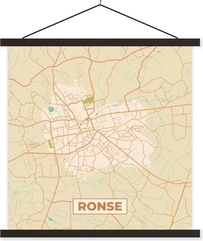 Posterhanger incl. Poster 60x60 cm - Schoolplaat - Plattegrond - Stadskaart - Ronse - België - Kaart - Textielposter - Zwarte latten - Stadskaart