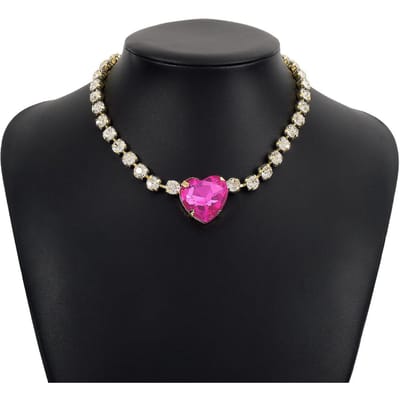 Collier Choker Pendentif Cœur Rose Strass Bling Tendance pour Femmes Cristal Bijoux Déclaration Fête de Mariage black