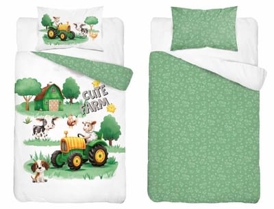 Farm Boerderij Dekbedovertrek 100x135 Katoen Duurzaam 2in1 Junior Peuter Ledikant Traktor Tractor Trekker