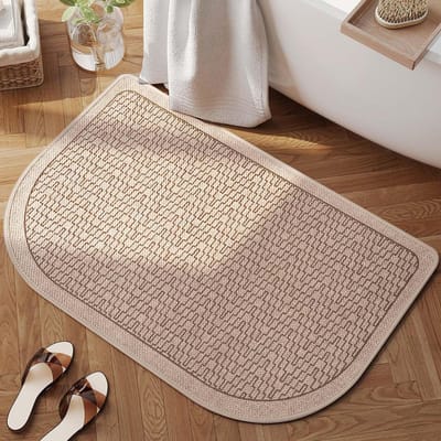 Bathroom Rug 61 x 90 cm Non-Slip Ultra Thin Absorbent Washable Woven Bath Mat for Bathroom Floor Rubber Backing Fits Under Door (Brown)