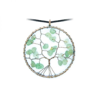 Levensboom hanger - groene aventurijn edelsteen - incl. zwarte ketting