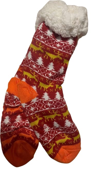 Warme Thermo Fleece Kerstsokken / Sokken | Warme / Gevoerde Sokken | One Size - Rood-Oranje